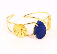Handmade Brass Designer Bracelet with Blue Agate Gemstone for Women